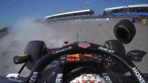 Verstappen crashes after contact with Hamilton during British GP