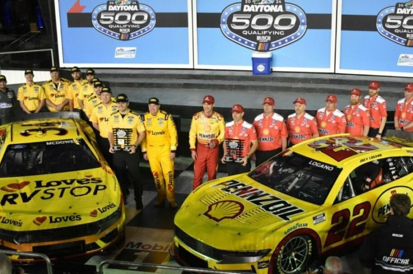 Joey Logano secures Daytona 500 pole as Ford locks out the front row