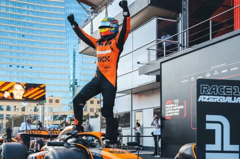 Oscar Piastri wins 2024 Azerbaijan Grand Prix as Perez and Sainz crash