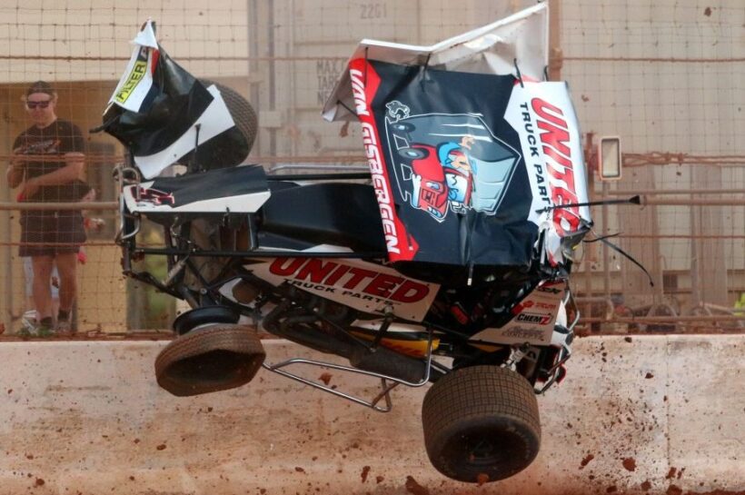 Shane van Gisbergen's crashes violently in sprint car race at Baypark