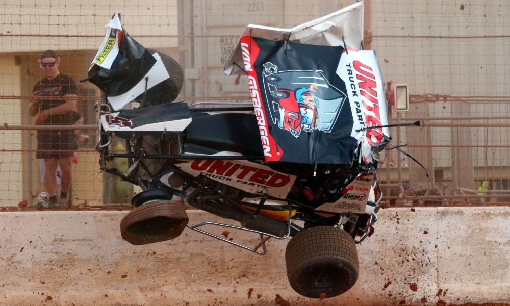 Shane van Gisbergen's crashes violently in sprint car race at Baypark