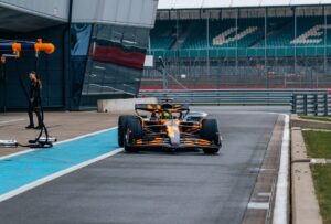 McLaren's 2025 F1 car MCL39 track debut Silverstone.